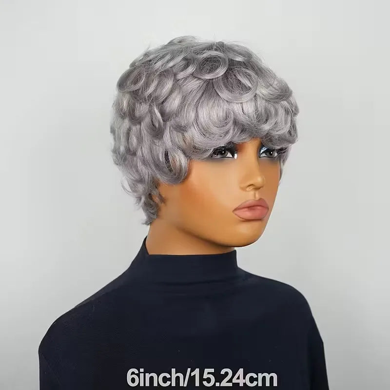 Perruque Pixie Cut Curly Cheveux Humains Brésiliens Sans Lace Bonnet Rose 150% 6 Teintes – CLEVI Paris