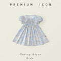 Robe fille bleue fleurie à manches courtes – CLEVI Paris