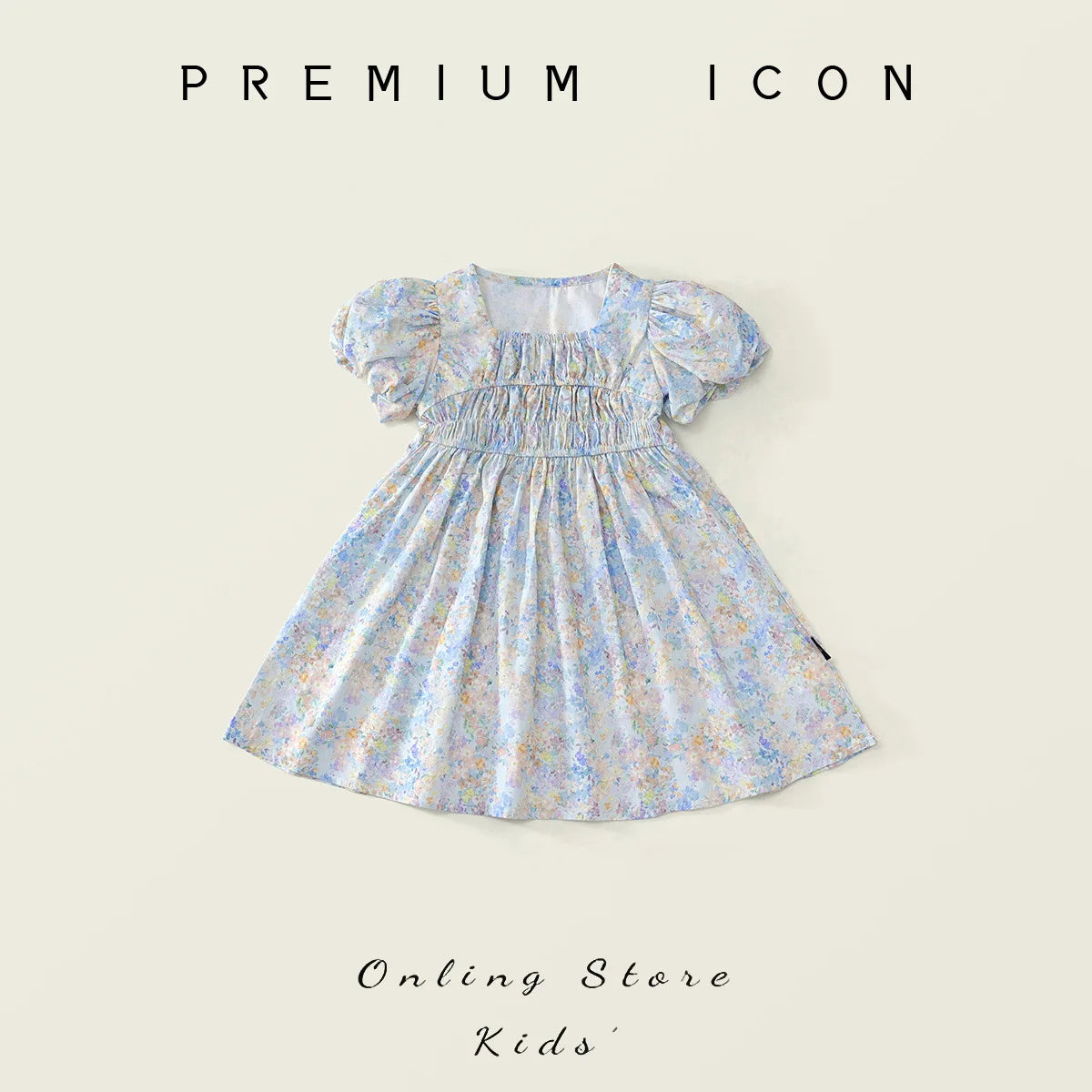 Robe fille bleue fleurie à manches courtes – CLEVI Paris