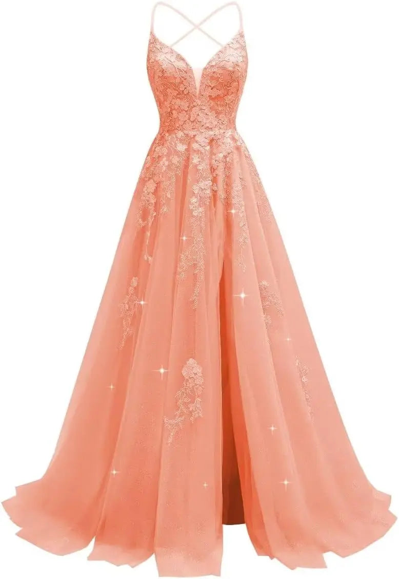 Robe de mariée en tulle ligne A col V – CLEVI Paris