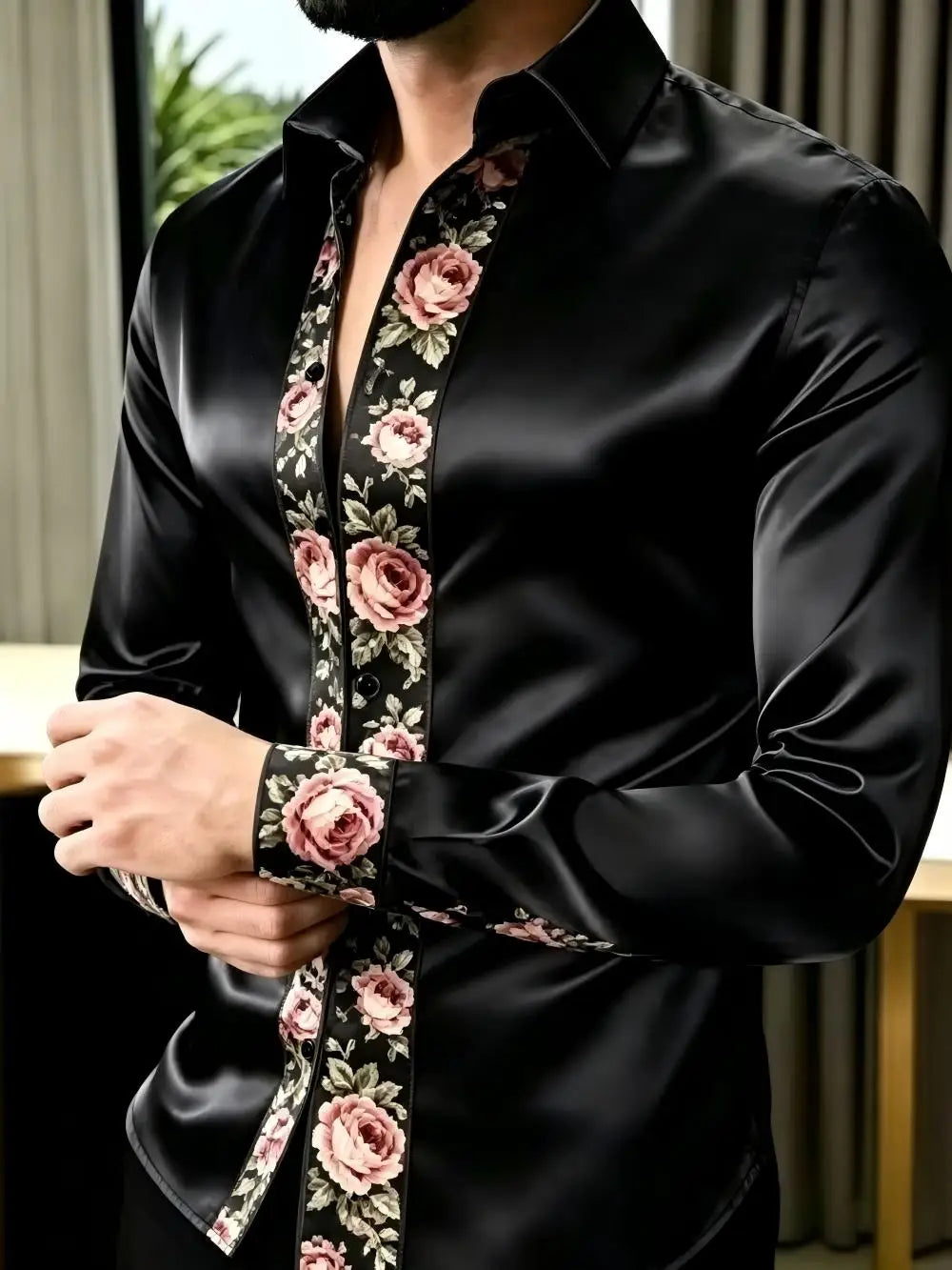Chemise homme en satin imprimé – CLEVI Paris