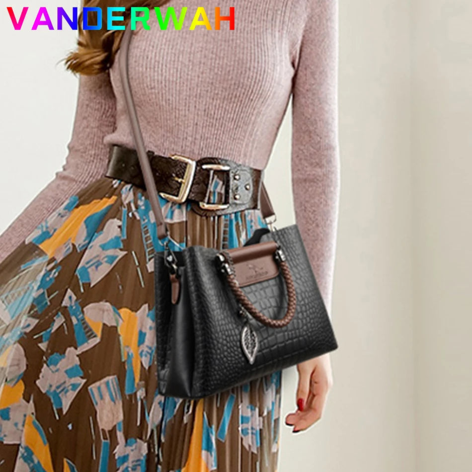 Sac Croisé Cuir Véritable Motif Alligator 3 Poches – CLEVI Paris