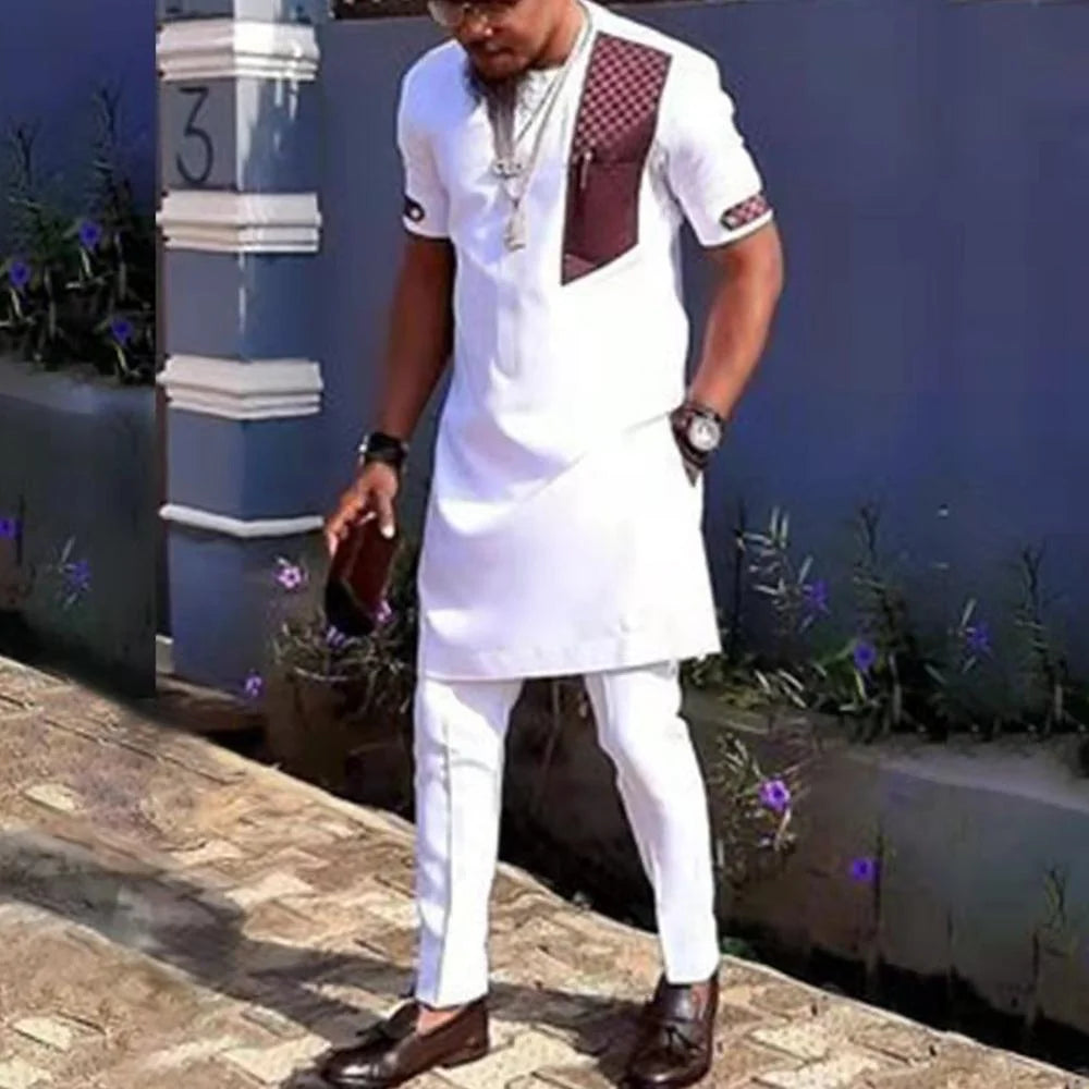 Kaftan Agbada Homme Style Africain 2 Pièces Veste Manches Longues + Pantalon Mariage Cérémonie S-XXL – CLEVI Paris