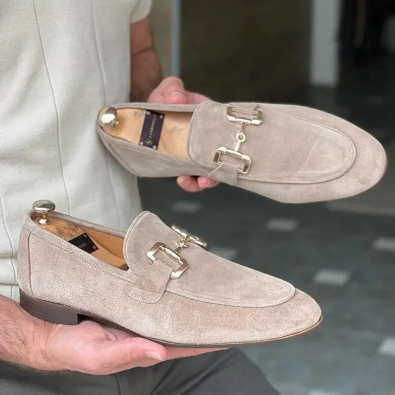 Loafers Homme Velours Bout Rond Déco Métal Slip-On – CLEVI Paris