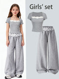 Ensemble fille côtelé haut et short gris – CLEVI Paris