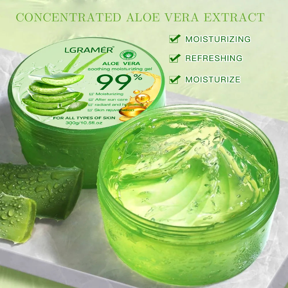 Gel Aloé Vera 99% LGRAMER – Masque Nuit, Hydratant & Resserrant les Pores 300g – CLEVI Paris