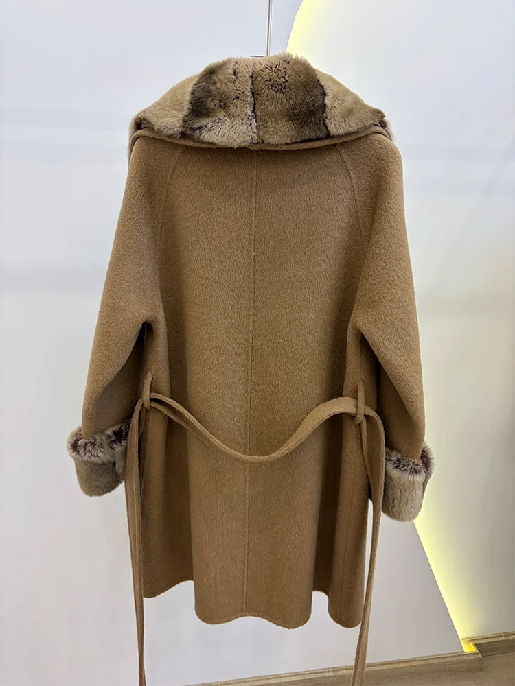 Manteau femme laine et fourrure lapin Rex – CLEVI Paris