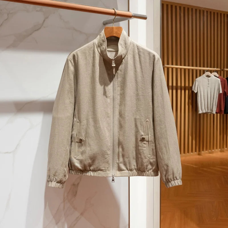 Veste homme zippée en lin et viscose – CLEVI Paris