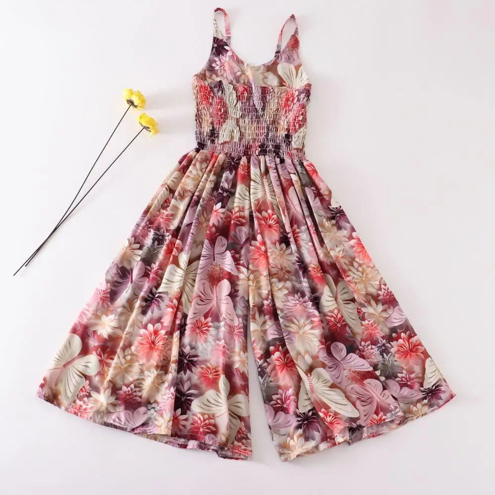 Robe longue fille imprimée à fines bretelles – CLEVI Paris