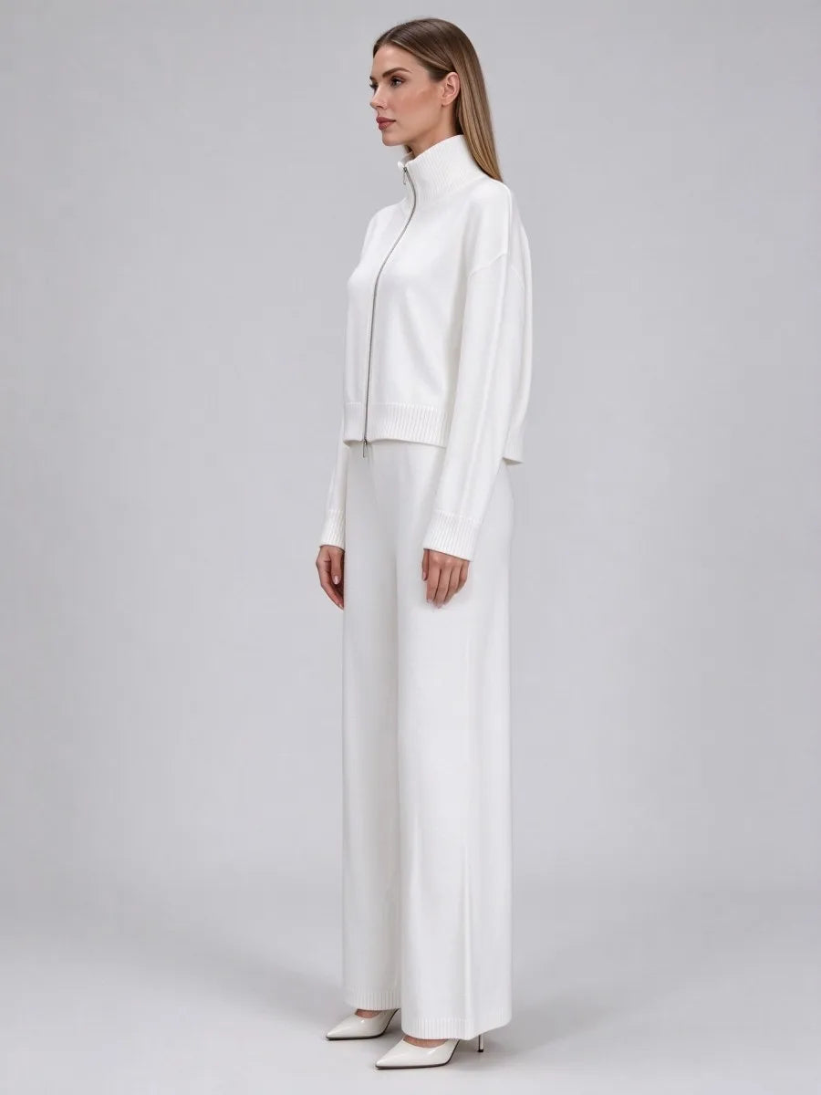 Ensemble maille femme, veste zippée et pantalon – CLEVI Paris