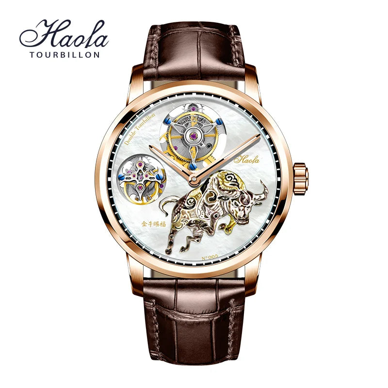 Montre Homme Double Tourbillon Volant HAOFA 005 – CAL.3H80 Verre Saphir Bracelet Crocodile Édition Limitée – CLEVI Paris