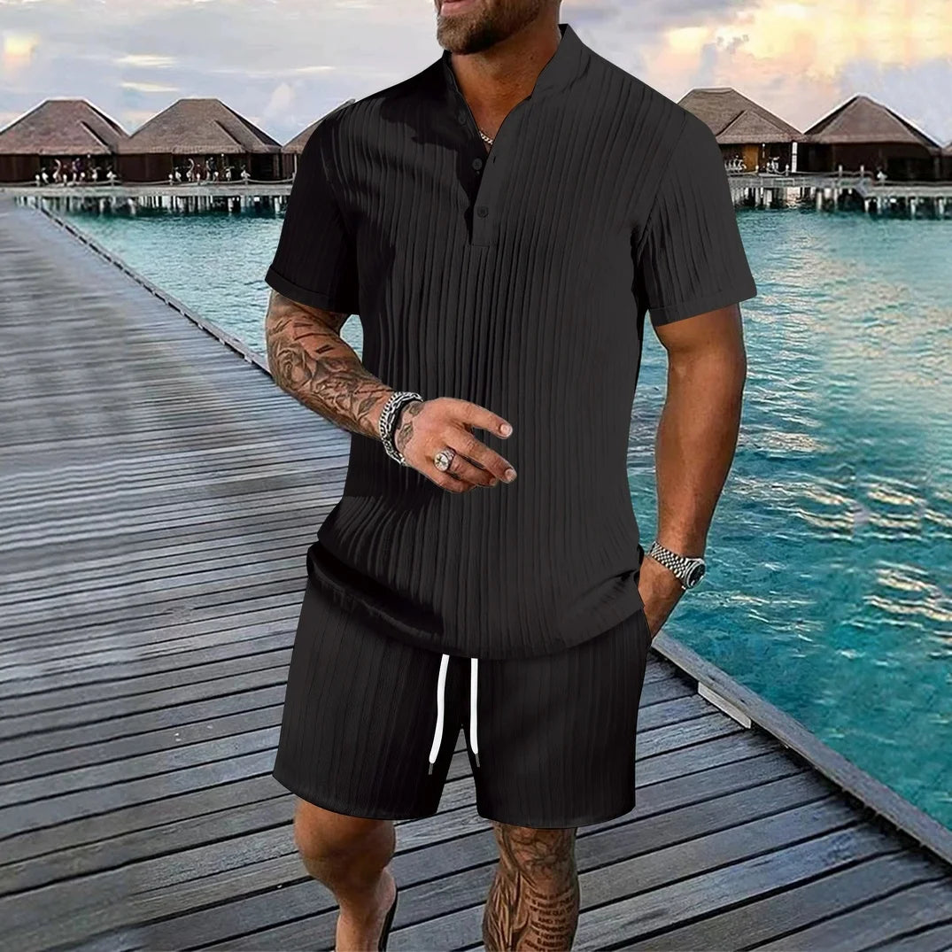 Ensemble homme col V et short uni – CLEVI Paris