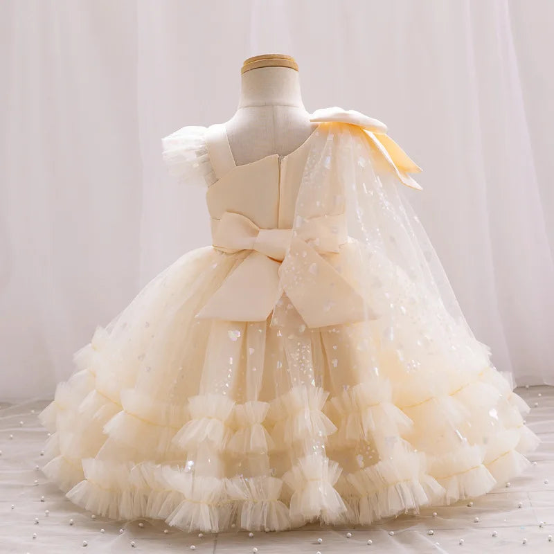 Robe cérémonie fille asymétrique D5982 – CLEVI Paris