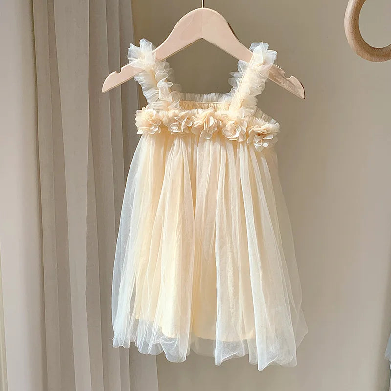 Robe fille en tulle à fleurs 3D – CLEVI Paris