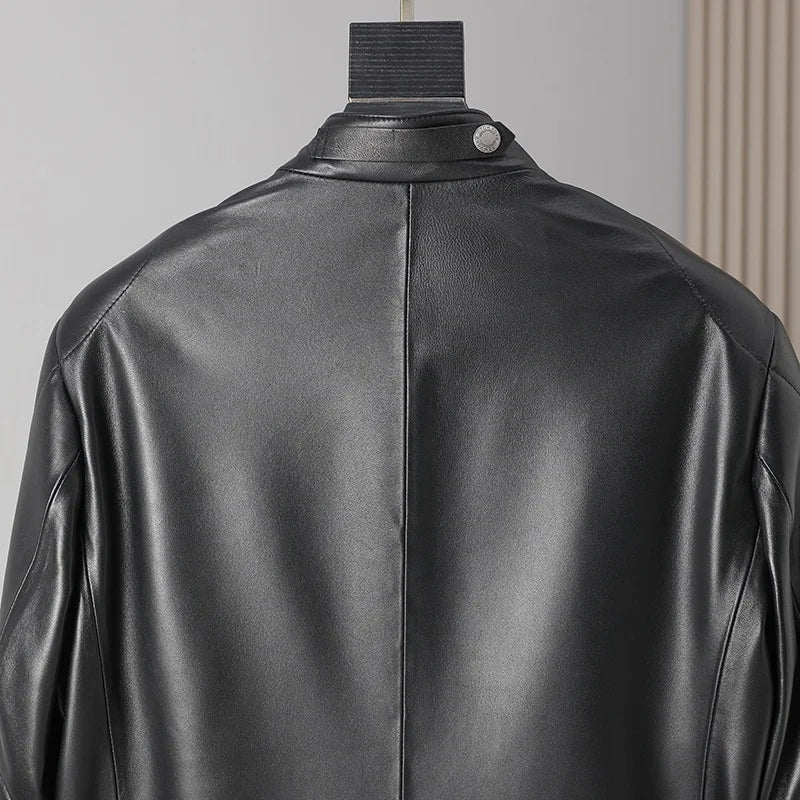 Blouson homme en cuir à col montant zippé – CLEVI Paris