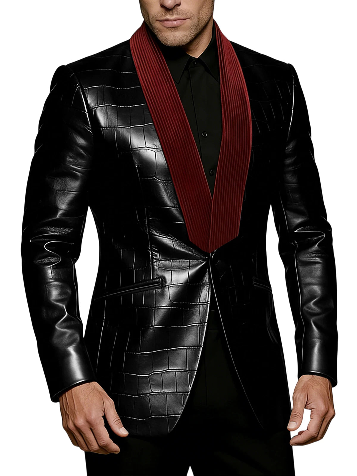 Blazer homme effet crocodile, col contrasté – CLEVI Paris