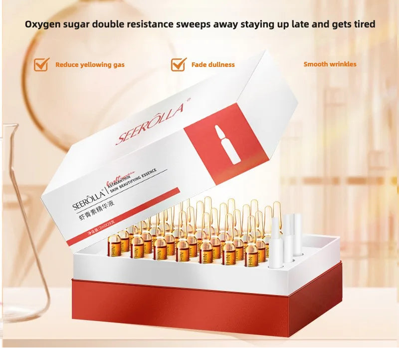 Set Ampoules Visage 28 pcs – Astaxanthine, Peptides, Rose, Niacinamide & Acide Hyaluronique – Anti-Rides & Éclaircissant – CLEVI Paris