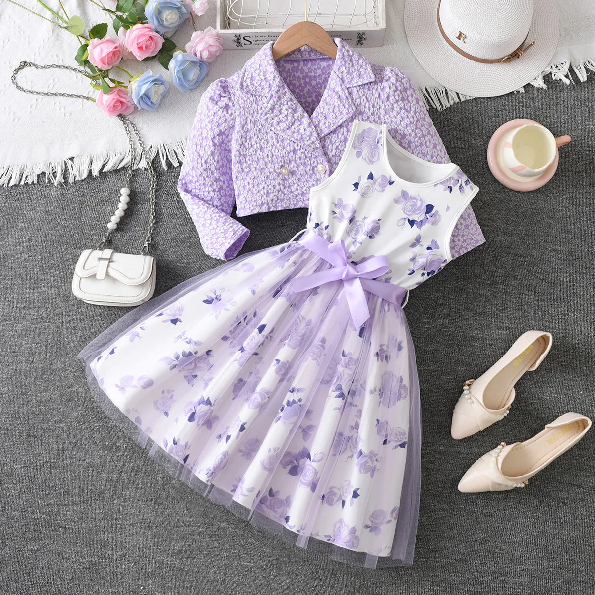 Ensemble fille robe et manteau de fête – CLEVI Paris