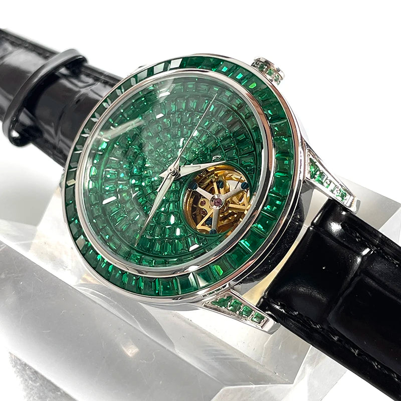 Montre Homme Automatique Squelette Serti Diamants Cuir Pindu P5037 – CLEVI Paris