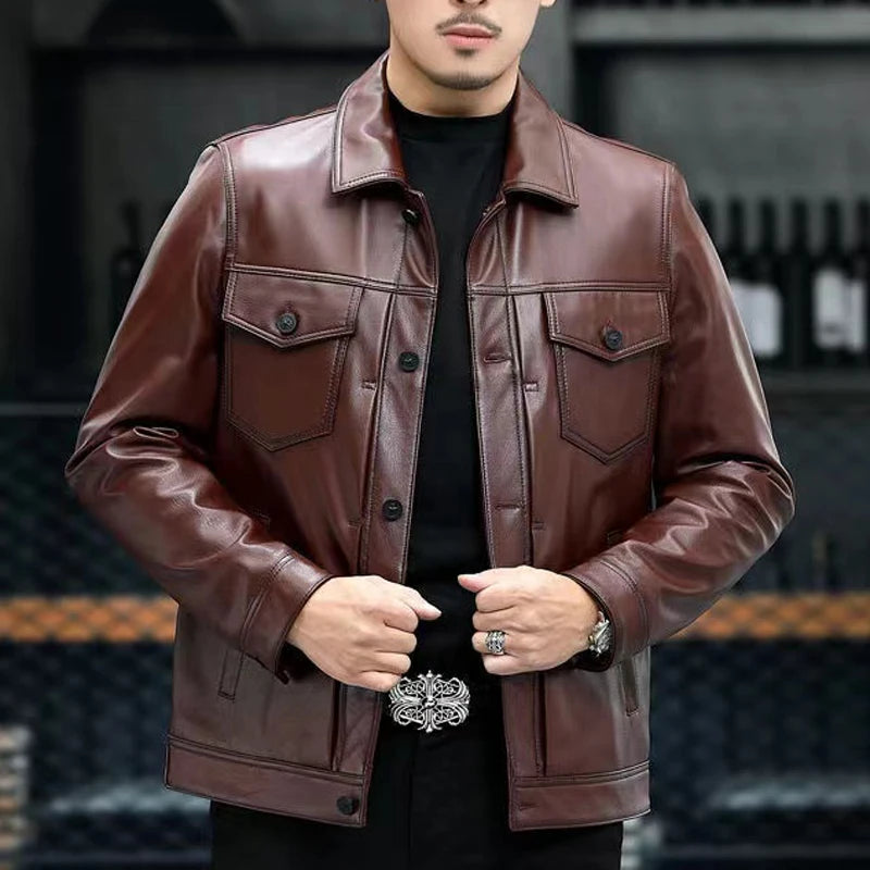 Veste homme en cuir de vachette à poches – CLEVI Paris