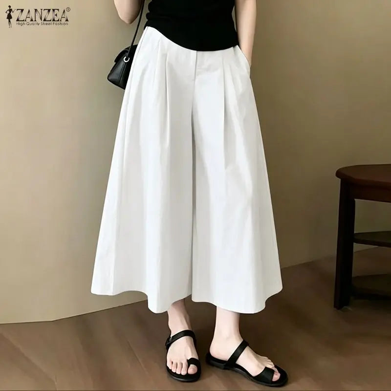 Pantalon Femme Jambe Large Plissé Taille Élastique Casual Bohème Cheville – CLEVI Paris