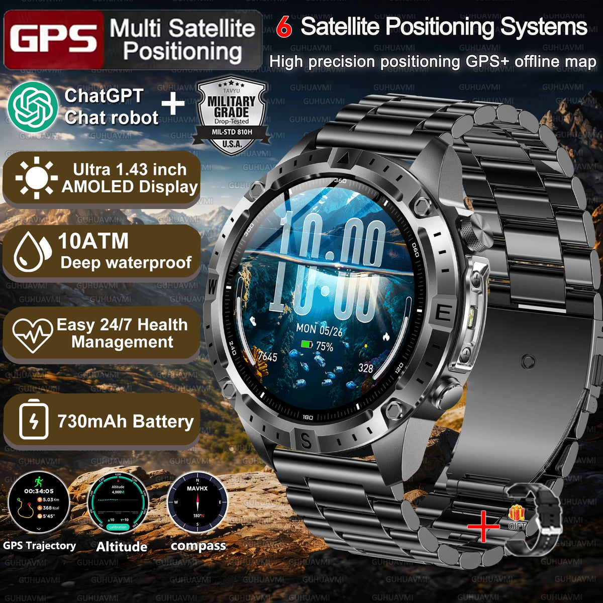 Montre GPS AMOLED avec cartes hors ligne – CLEVI Paris