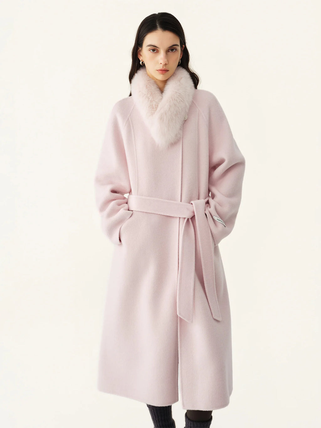 Manteau long laine et soie, col renard femme – CLEVI Paris