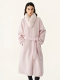 Manteau long laine et soie, col renard femme – CLEVI Paris