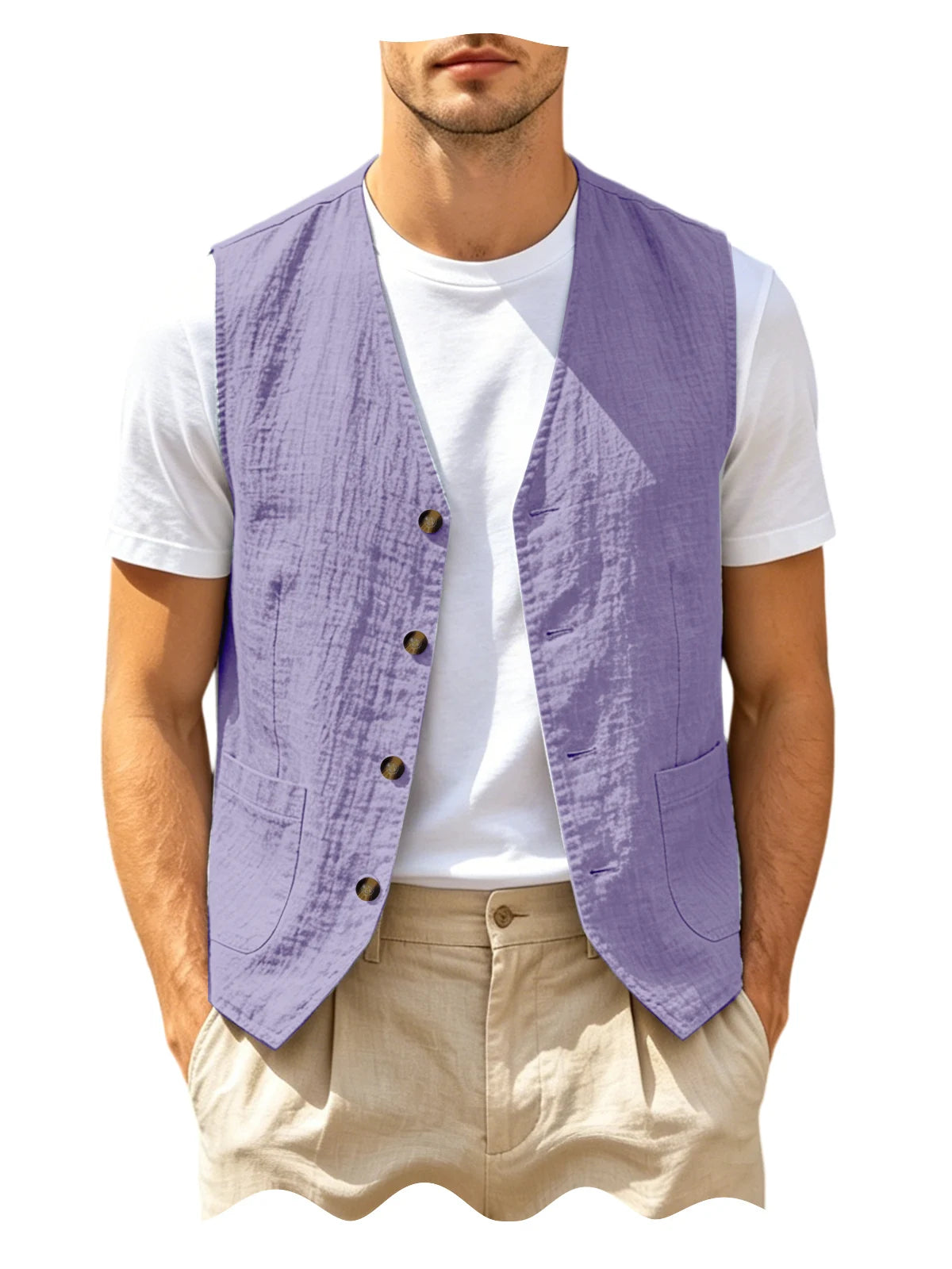 Gilet homme en lin col V – CLEVI Paris