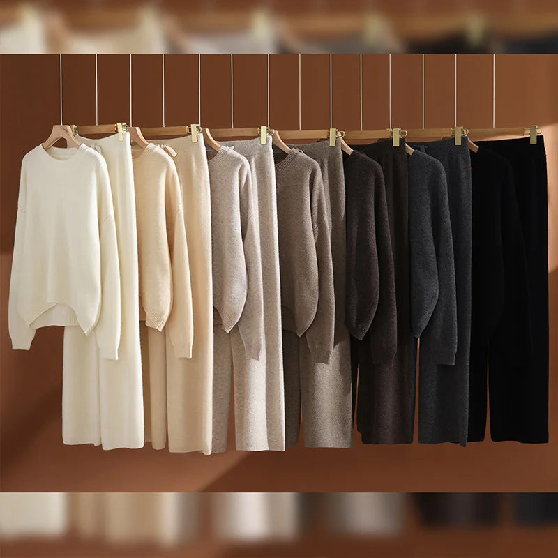 Ensemble mérinos femme, pull et pantalon large – CLEVI Paris