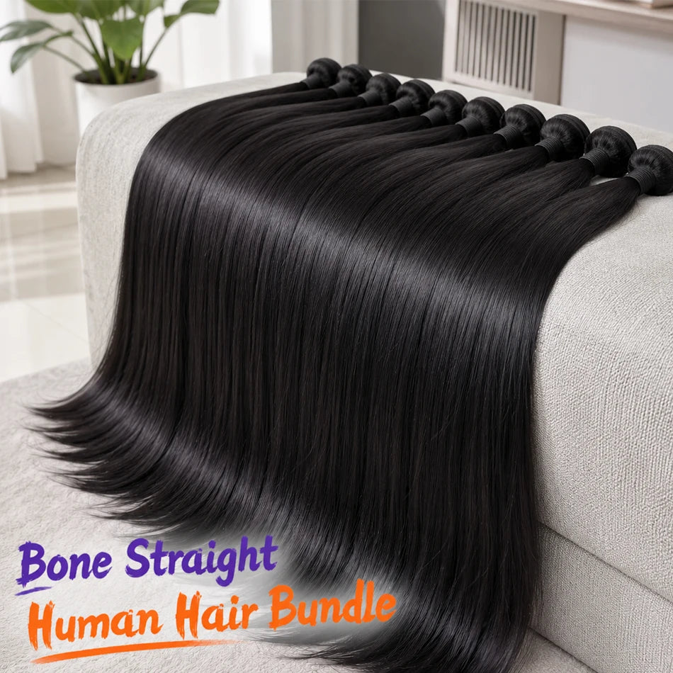 Extensions Bone Straight Cheveux Péruviens Vierges 15A – Bundles 1/2/3/4 Pcs – CLEVI Paris