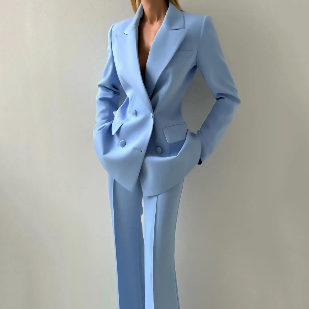 Tailleur Pantalon Femme 2 Pièces Double Boutonnage Blazer & Pantalon 6 Coloris – CLEVI Paris