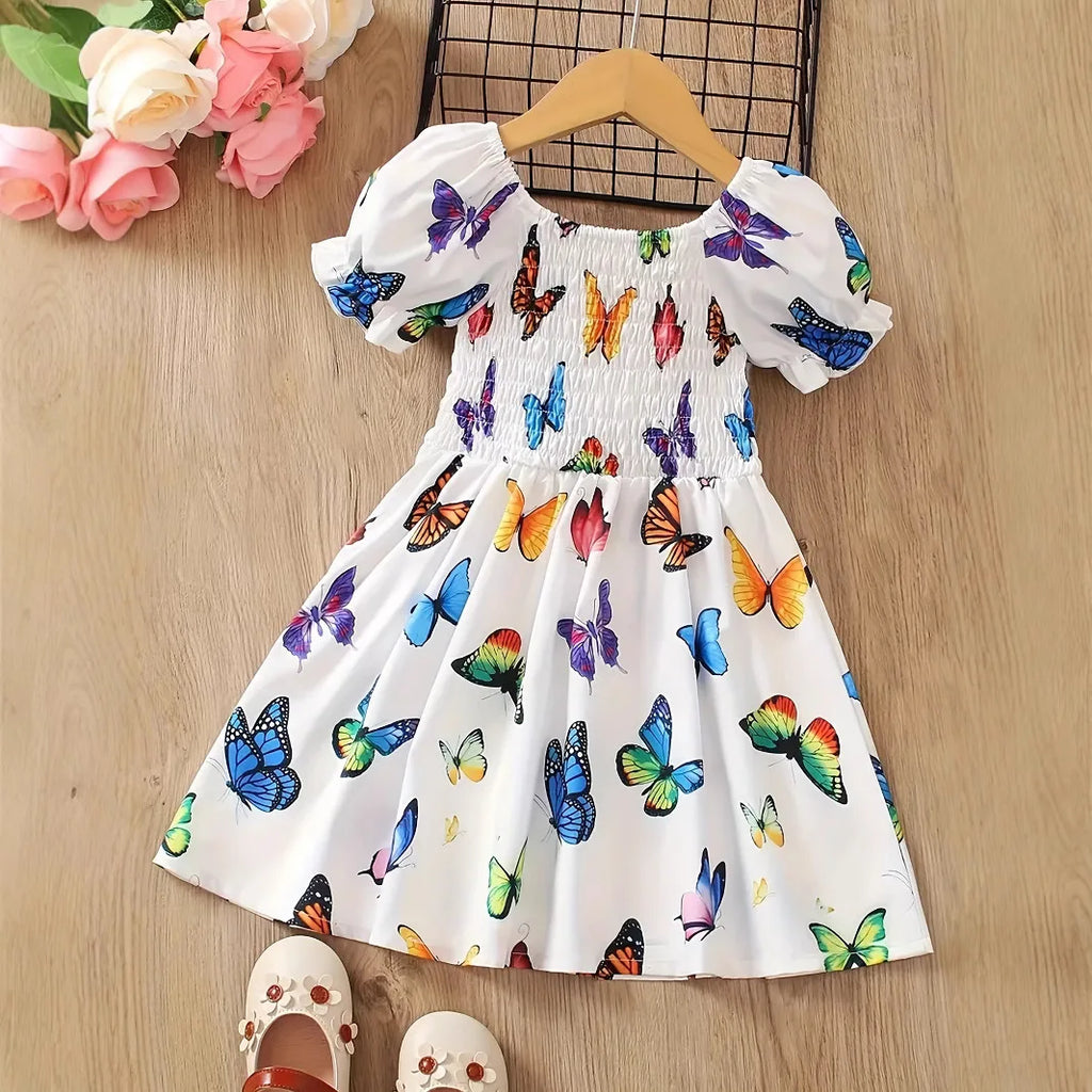 Robe fille blanche à imprimé papillons – CLEVI Paris