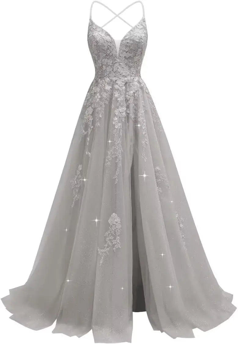 Robe de mariée en tulle ligne A col V – CLEVI Paris