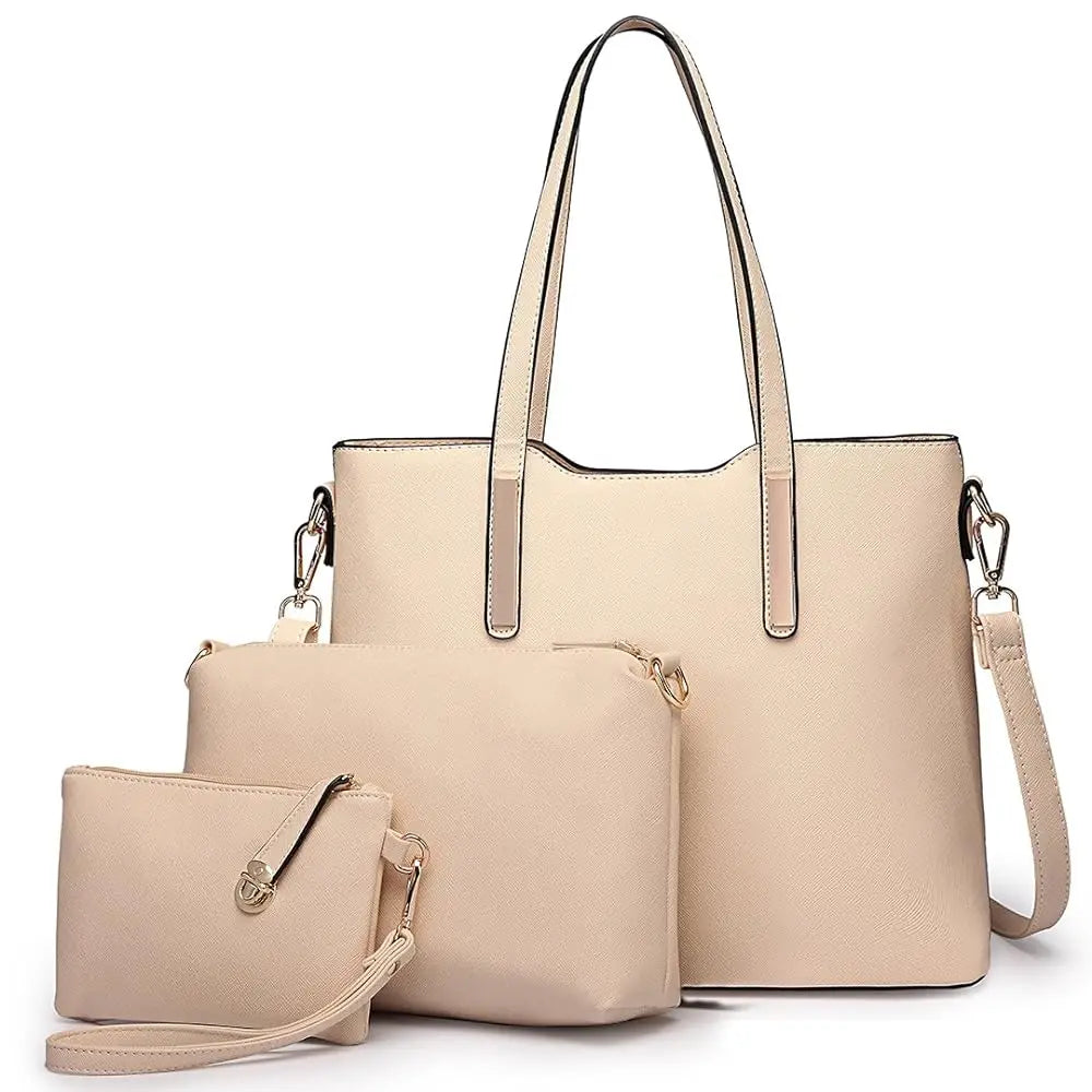 Coffret 3 Sacs Femme PU Synthétique Tote 34cm + Épaule + Pochette – CLEVI Paris