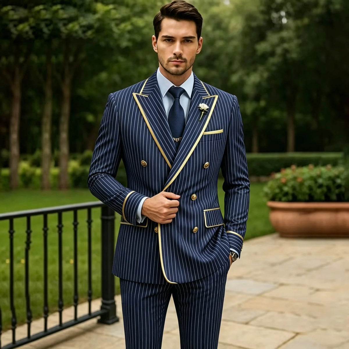 Costume rayé croisé homme – CLEVI Paris