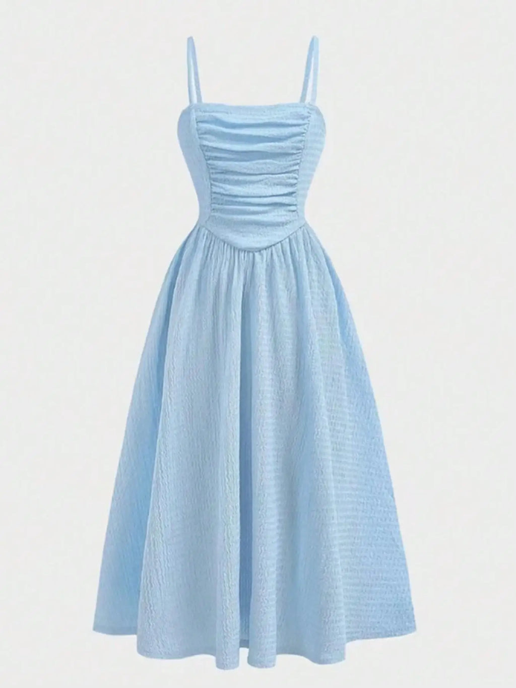 Robe ado bleue à col carré sans manches – CLEVI Paris
