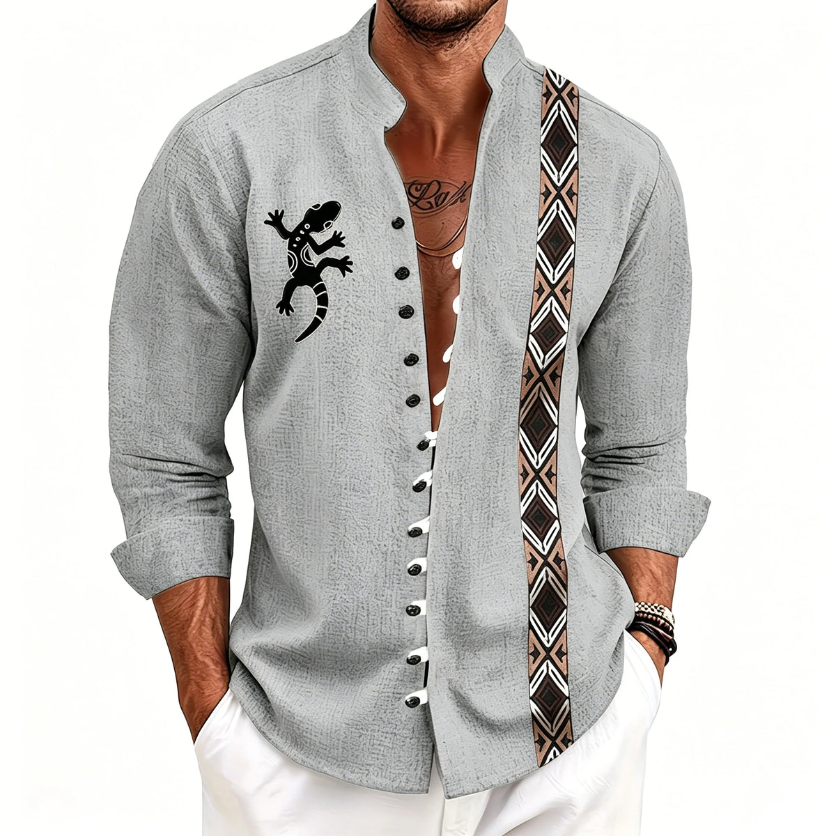 Chemise homme géométrique à rayures – CLEVI Paris