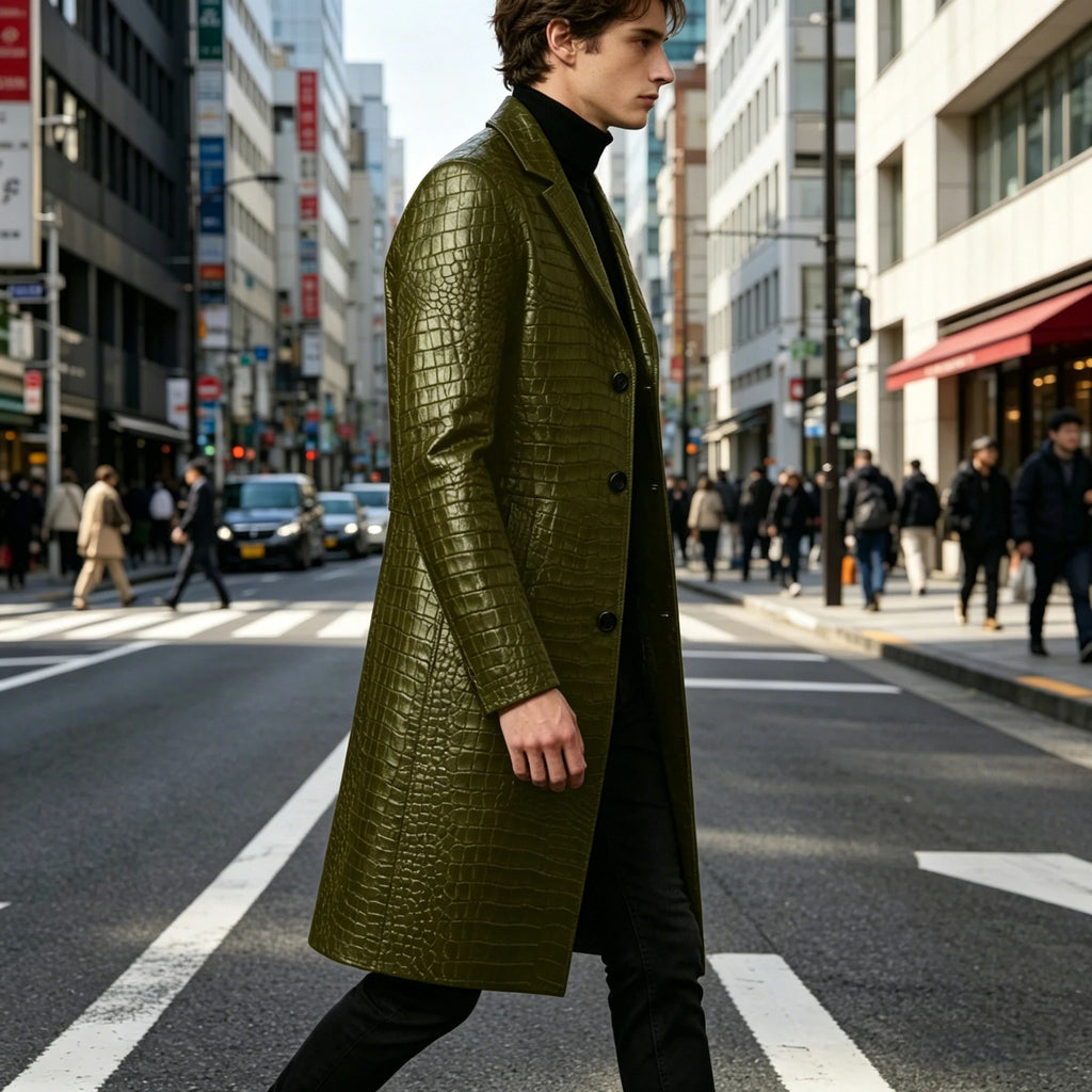 Manteau homme simili cuir motif crocodile – CLEVI Paris