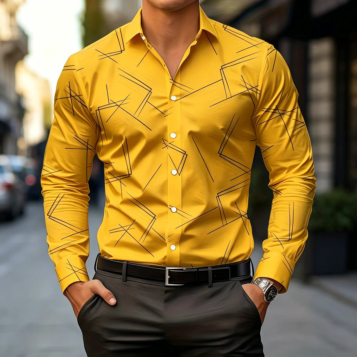 Chemise homme à lignes géométriques – CLEVI Paris