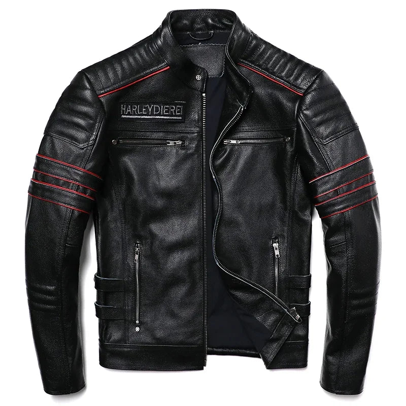 Veste biker homme en cuir motif crâne – CLEVI Paris