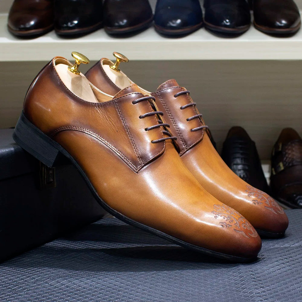 Oxford Derby Cuir Véritable Homme Fait Main Bout Pointu Business & Mariage – CLEVI Paris