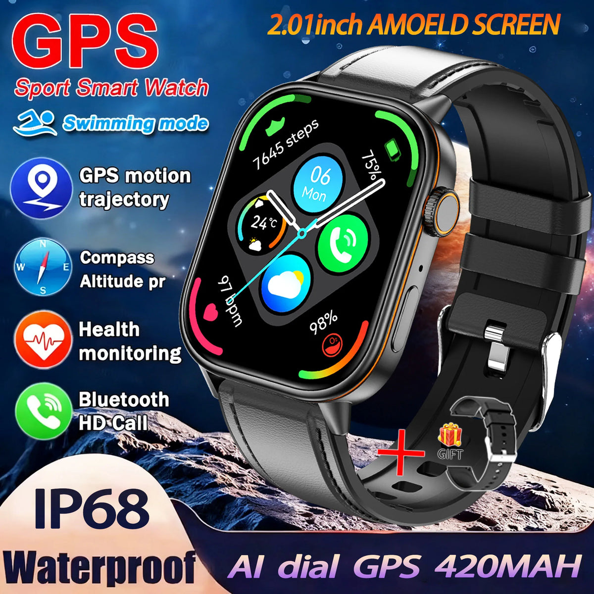 Montre GPS QX17 AMOLED 2,01″ sport – CLEVI Paris