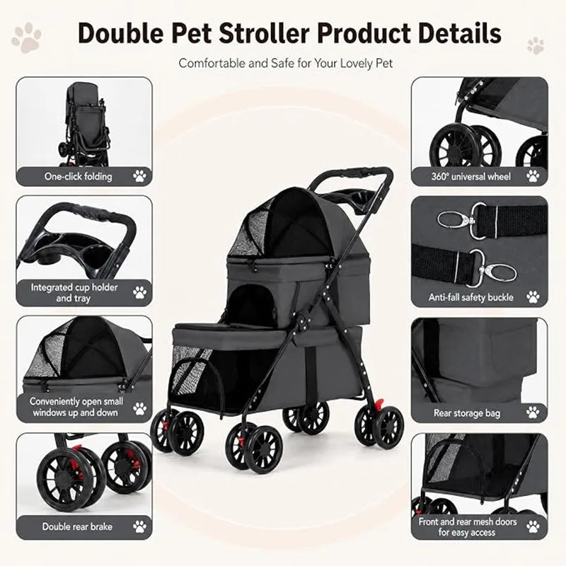 Poussette double pliable pour chien et chat – CLEVI Paris