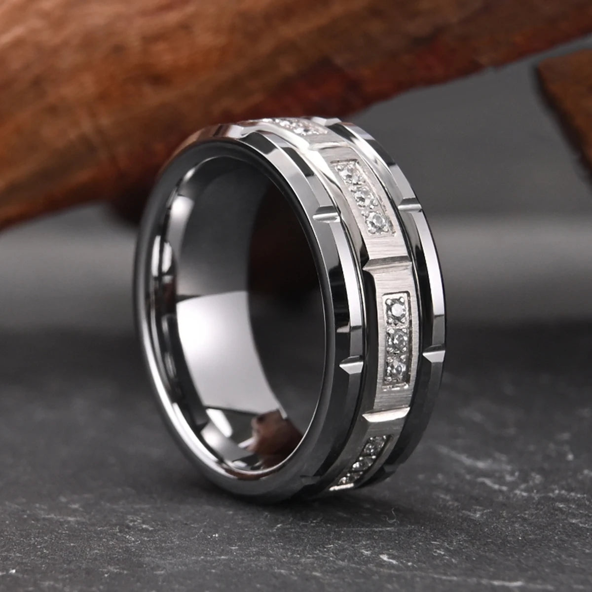 Bague homme en tungstène et zircon cubique blanc – CLEVI Paris