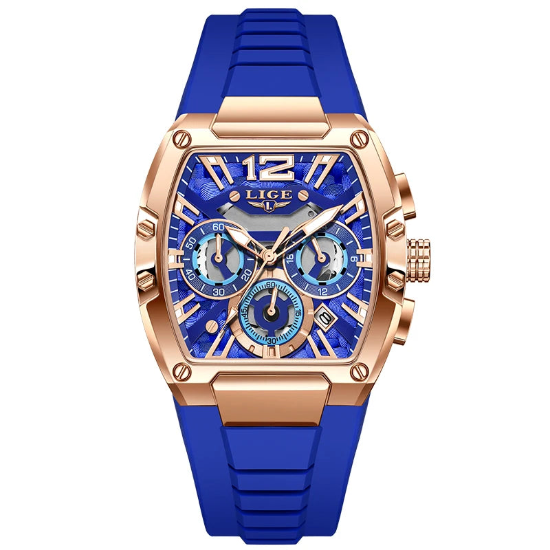 LIGE Montre Quartz Homme Chronographe Carré Sport Militaire Silicone Calendrier – CLEVI Paris