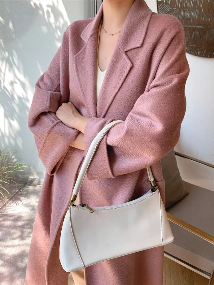 Manteau long femme en laine à ceinture – CLEVI Paris