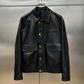 Veste cargo homme en cuir de mouton noir – CLEVI Paris