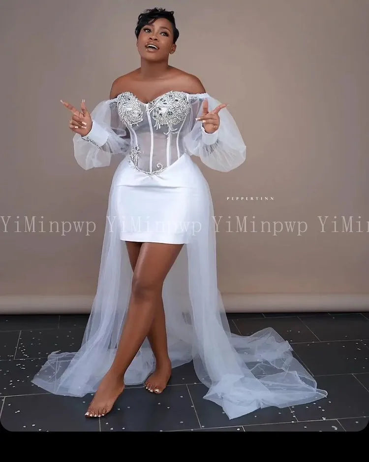 Robe de mariée courte à cristaux – CLEVI Paris