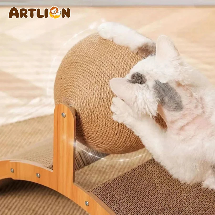 Griffoir chat avec boule en sisal et bois – CLEVI Paris